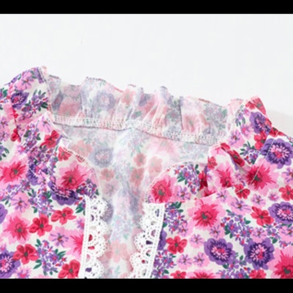 Rose Floral Pattern Peplum Blouse With Ruffles - Picture 12 of 15